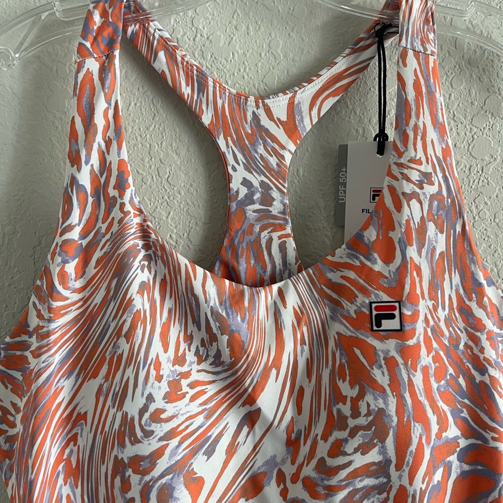 NWT Fila Women's Orange, Lilac, and White Swirl Design Racerback Tank